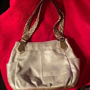 Clark’s Silver Handbag with Silver-Gold Handles